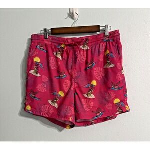 Aeroline Mens 5" Swim Trunks "Beach Buck" "Surfing deer" Pink Mens Large